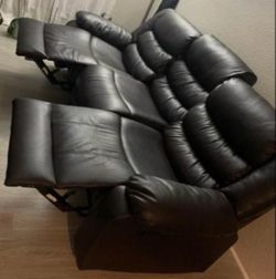 Black Leather Recliner Sofa with Comfort and Lounging