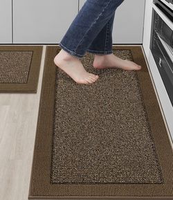 BEQHAUSE Kitchen Rugs and Mats Set of 2 Non-Slip Kitchen Mats for Floor, Absorbent and Stain Resistant Kitchen Runner, Machine Washable Rugs for Kitch