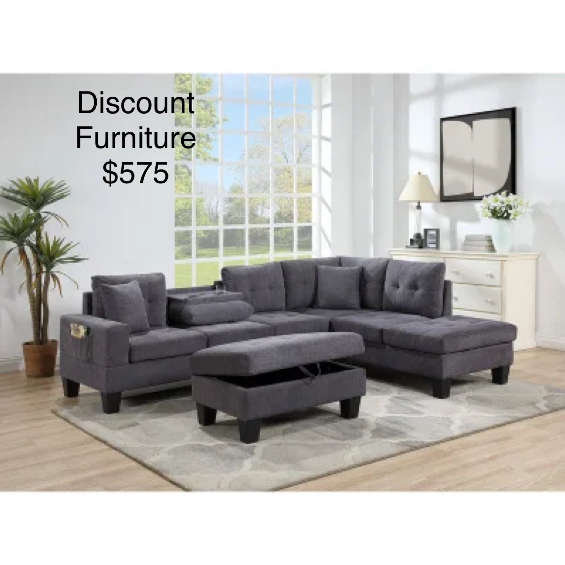 Sectional With Ottoman Has Cup holder And Charging 