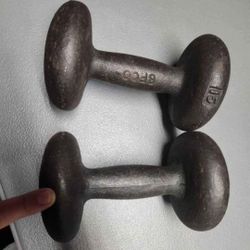Vintage BFCO Pair of 15 Pound Bun Round Head Dumbbell Weights Cast Iron Rare