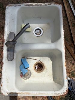 Vintage Cast Iron Double Basin Kitchen Sink