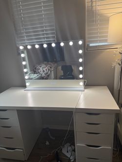 IKEA VANITY W/ AMAZON TABLE HOLLYWOOD MIRROR