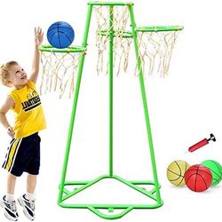 Kids Basketball Hoop Portable Basketball Stand with 4 Hoops at Varying Heights and 3 Balls Toy Set for Age 3 Years and Up for Toddlers Indoor and Outd