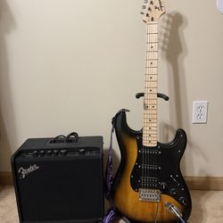 Fender Squire  Guitar, Fender Amplifier,  Guitar Stand & Strap
