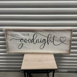 Always Kiss Me Goodnight Wall Sign 40''×15'' Vintage Master Bedroom Above Bed Farmhouse Wooden Framed Family Wall Decor for Larg Couples Over Bed Wall