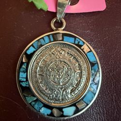 Silver/Turquoise Pendent (Aztec Calender)