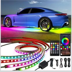 Underglow Car Lights, 4 pcs RGB-IC Smart LED Lights with APP and Remote Control, 16 Million Colors DIY Sound Active Function Music Mode, Underglow Kit