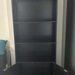 Tall Black Bookshelf with Cabinet Storage – Great Condition