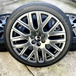 New 2026 24” GMC Yukon Denali Ultimate OEM Wheels and Tires w/ Sensors 100% Tread 