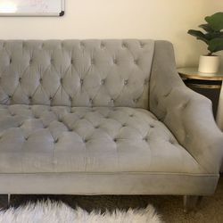 MOVING - Performance Velvet Tufted Grey Bella Dove Z Gallerie Designer Sofa!