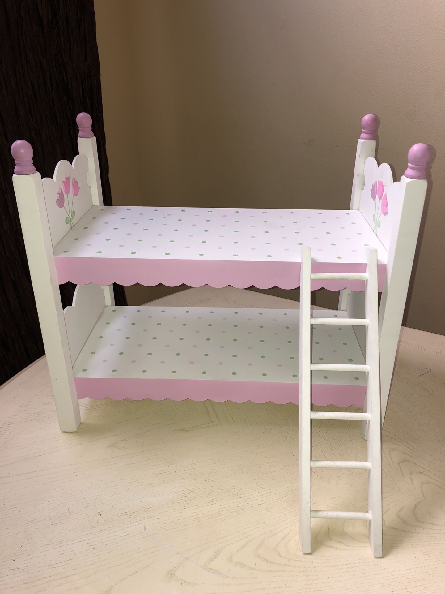 Doll bunk bed and bedding for 18” American Girl Dolls