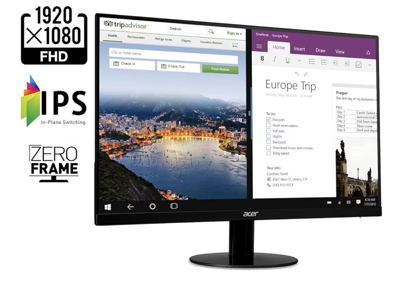 Acer Computer Monitor Full HD (1920 x 1080) IPS Ultra-Thin Zero Frame Computer Monitor (HDMI & VGA Port), SB220Q