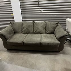 Green 3 Seat Sofa Couch With Pillows 90” Used
