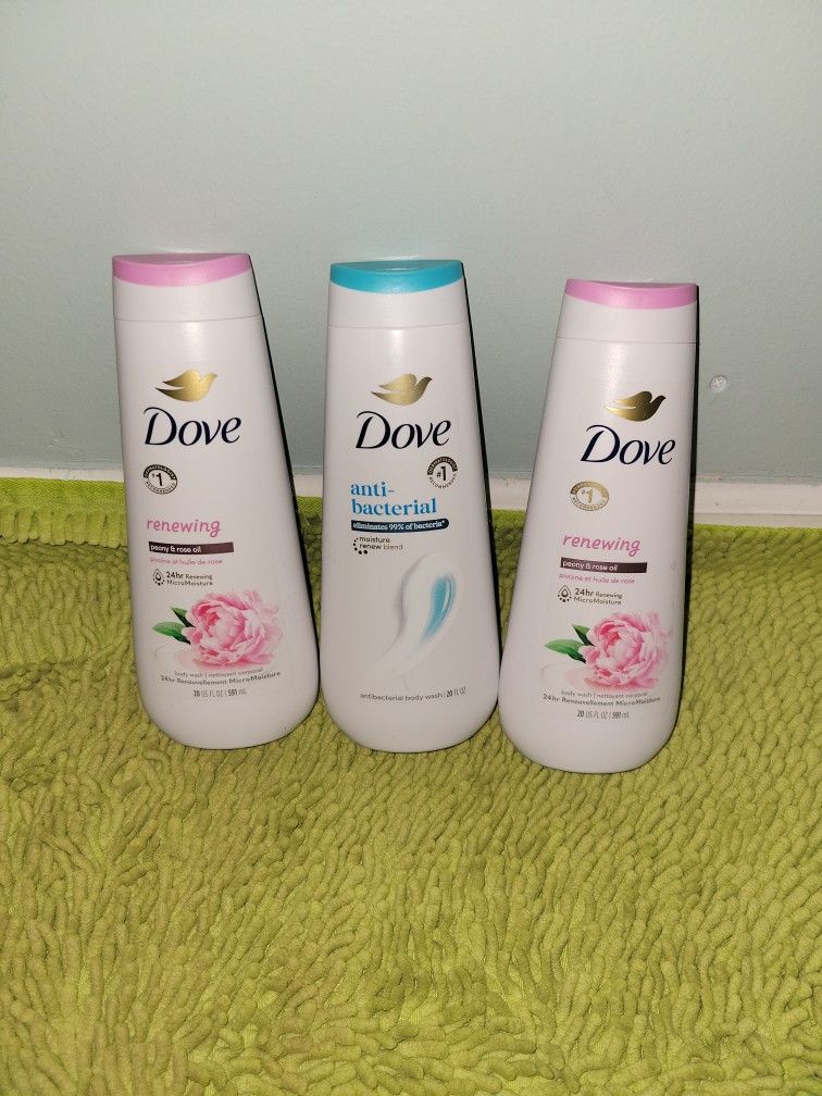 3 Dove Body Wash 20oz (2 Peony & Rose Oil-1 Anti