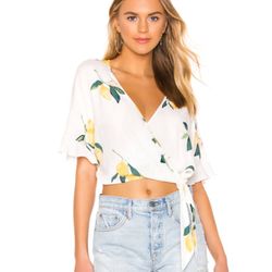 RAILS White Yellow Lemon Grove Athena Lightweight Summer V Neck Wrap Crop Top