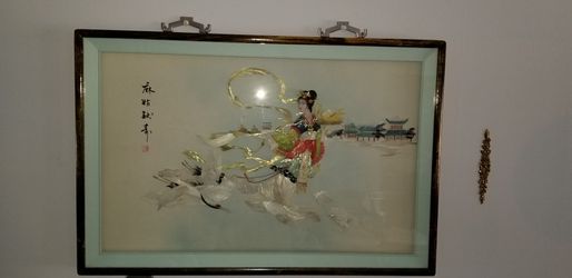 Large Vintage Chinese Abalone Shell Shadowbox Art