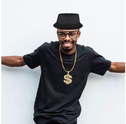 Hip Hop Costume Kit,80s 90s Rapper Accessories for Women Men, Bucket Hat,Gold Chain for Party Supplies