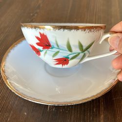 Vintage Wyoming Handpainted Indian Paint brush Creamer Sugar Cup Saucer Japan