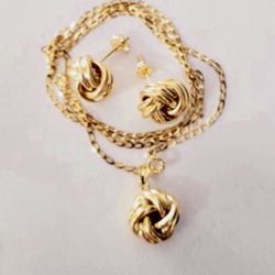 10K Solid Gold Set For Wedding CHAIN , PENDANT AND EARRINGS 