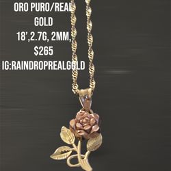 14K Singapore Chain @ Rose Pendant 