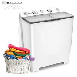 Portable 22 lbs Twin Tub Washing Machine with Drying Rack, 13 lbs Washer Mini Compact Laundry Machine and 9 lbs Spinner, Semi-automatic Washer Combo f