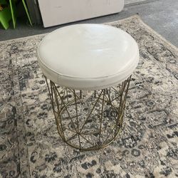 Stool, White Vinyl With Brass Base