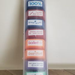 Self-Inking Teacher Stamp Set-Colorful Stamp with Storage Tray-8Pcs-Brand New!!