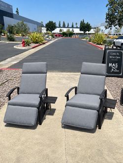 Set of 2 New Outdoor Patio Recliner Chair With Flip Table Reclining Armchair