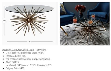 West Elm Starburst Coffee Table for Sale in Las Vegas NV OfferUp