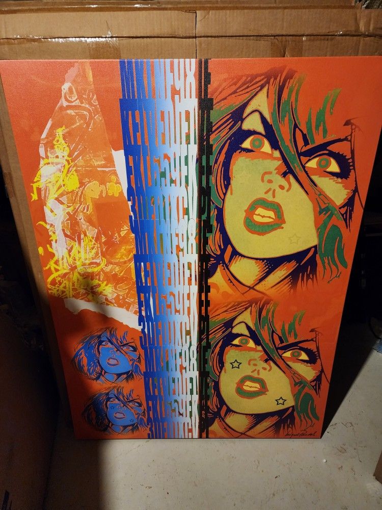 Crime in Orange by Miguel Paredes 35inch x 48inch Orange blue canvas