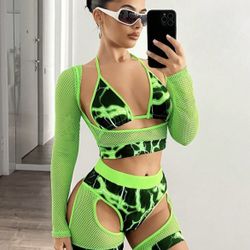 slim fit dress slacks Green Alien Heads Rave Co Ord Shorts Set main image 1
