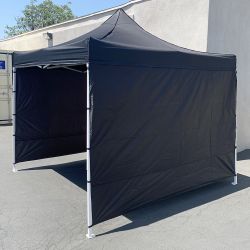 New in Box $140 Heavy-Duty EZ Popup Canopy 10x10’ with (3 Sidewalls) Outdoor Gazebo, Carry Bag (Black)