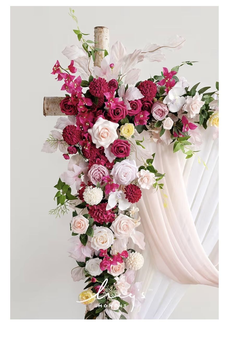 Arch Wood  7.45 Feet With Decor Flowers And 3 Fabric