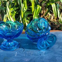 viking glass bluenique pedestal footed compotes

