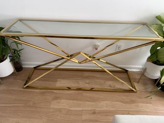 59" Gorgeous Gold Glass Top Console Table