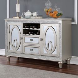 Silver Server With Mirrored Tile Accents And Mirror Top Brand New In Box Firm Price $640