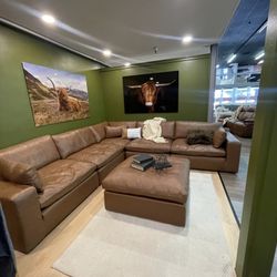 Caramel Leather 5pc Modular Sectional  Sofá Cómodo