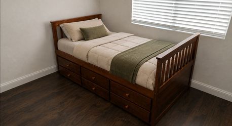 Twin Captain's Bed Frame with Storage Drawers and Mattress