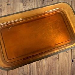 Vintage Anchor Hocking Amber Glass Baking Dish  Platter 