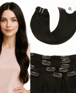 16”human hair clip in extensions dark brown