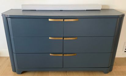 Blue 6-Drawer Dresser with Gold Hardware