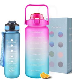 2 Pack Water Bottle 64 oz + 27 oz Bottle and Straws