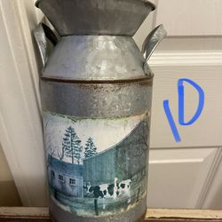 10 In Tall Galvanized Jug Great For Fall Flowers Excellent Condition 