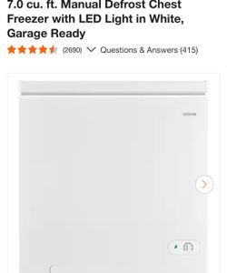 Shop Vissani 7.0 cu. ft. Manual Defrost Chest Freezer with LED Light in White, Garage Ready