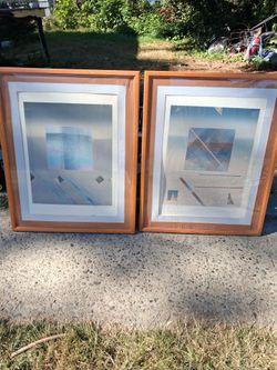 Pair of Vintage 1980s Marcelino Rodriguez Framed Abstract Art Prints - Signed