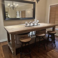 RH Wooden Kitchen Table And 6 Stools
