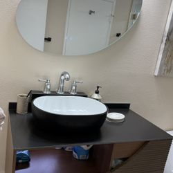 Bathroom Vanity with Oval Ceramic Sink, Floating Vanity Bathroom Sink Cabinet Wall Mount