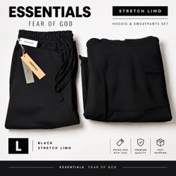Essentials Fear of God Stretch Limo Black Hoodie & Sweatpants Set – Large