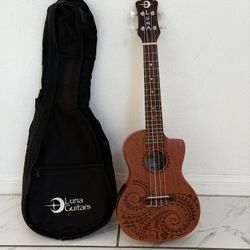 Luna Tattoo UKE TEC Mahogany Concert  Acoustic/Electric Ukulele & Gig Bag (Length Size:24 inches) 