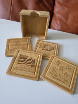 Patriotic Engraved Bamboo Coaster Set of 4